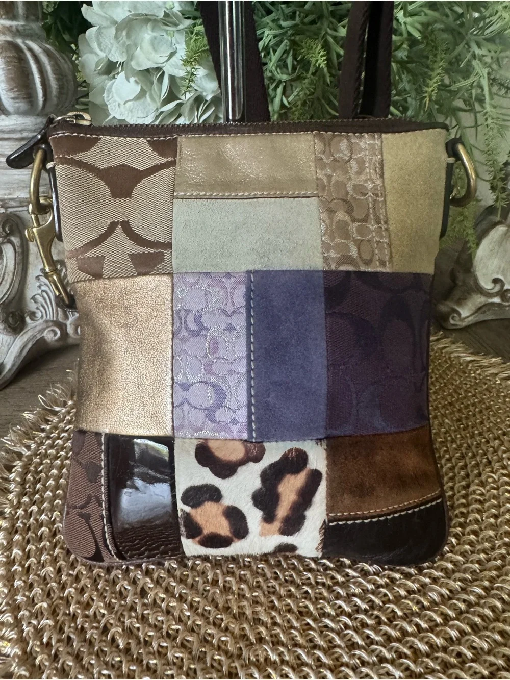 Coach Patchwork Suede & Leather Crossbody Bag in Brown